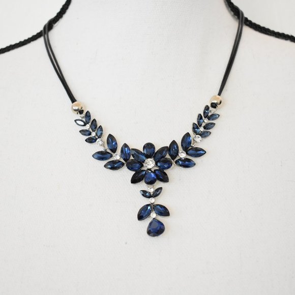 Blue Cubic Zirconia Floral Necklace - Picture 1 of 3